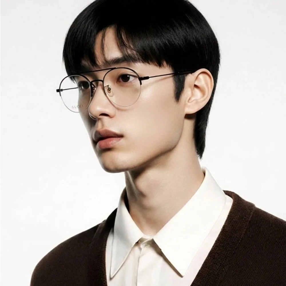 Authentic Gucci GG0682O 001 Eyeglasses – Black Semi-Rimless Round Frame